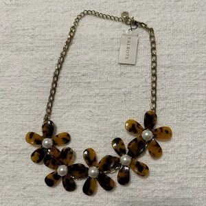 Talbots tortoiseshell flower statement necklace with pearl center